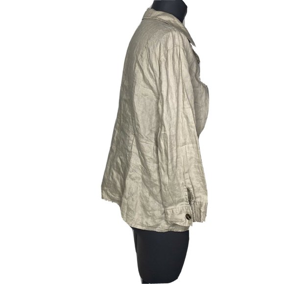 David Brooks Tan Linen Button Down Top Size L - Picture 2 of 4